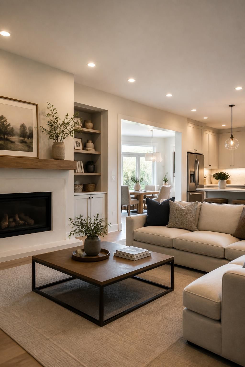 Bright modern interior with updated recessed lighting and a clean finished look.