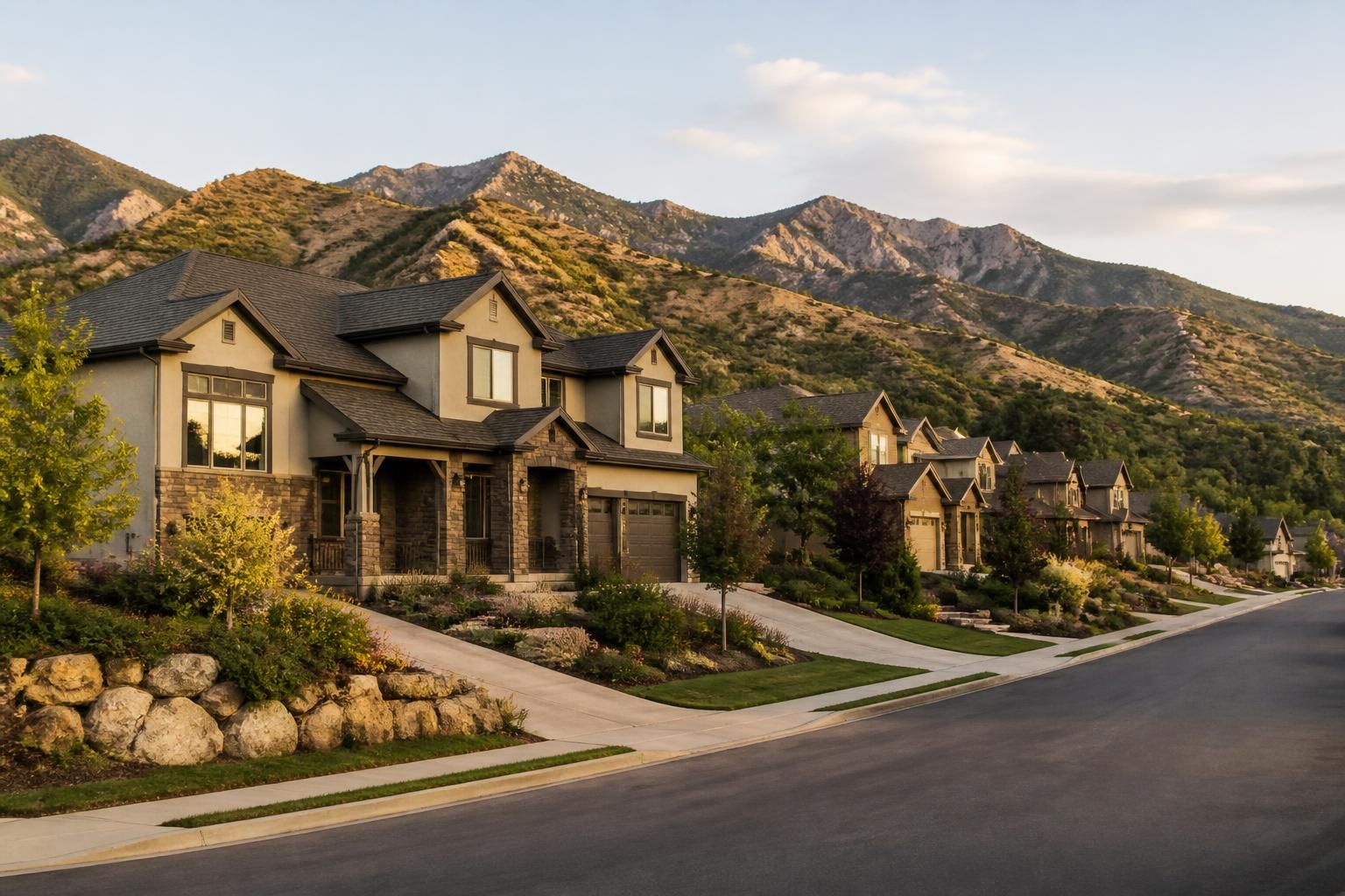 Scenic Alpine neighborhood with homes surrounded by natural greenery.