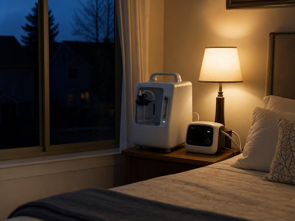 Home oxygen concentrator running while the neighbourhood is dark