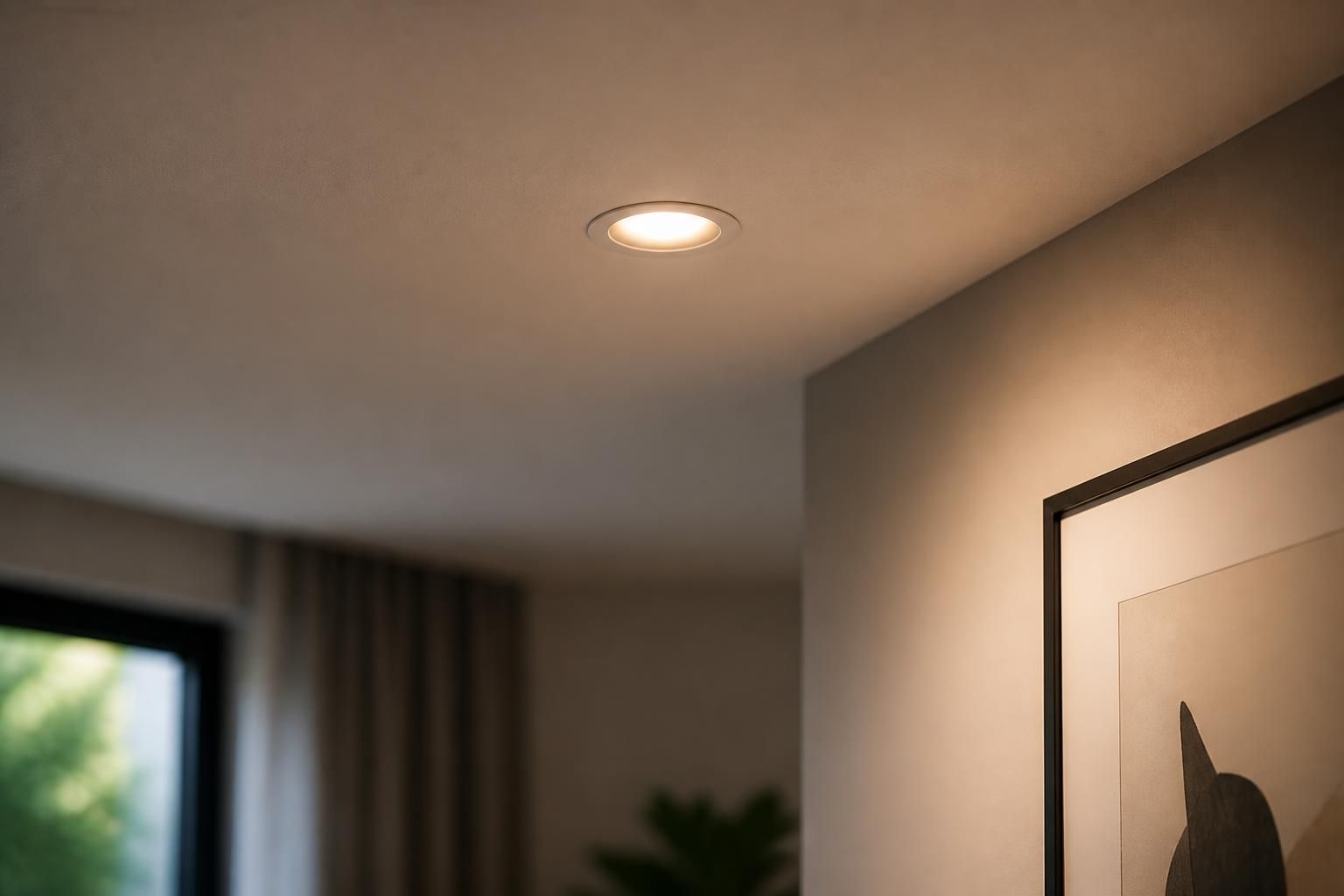 Finished indoor lighting installation casting a warm, clean glow.