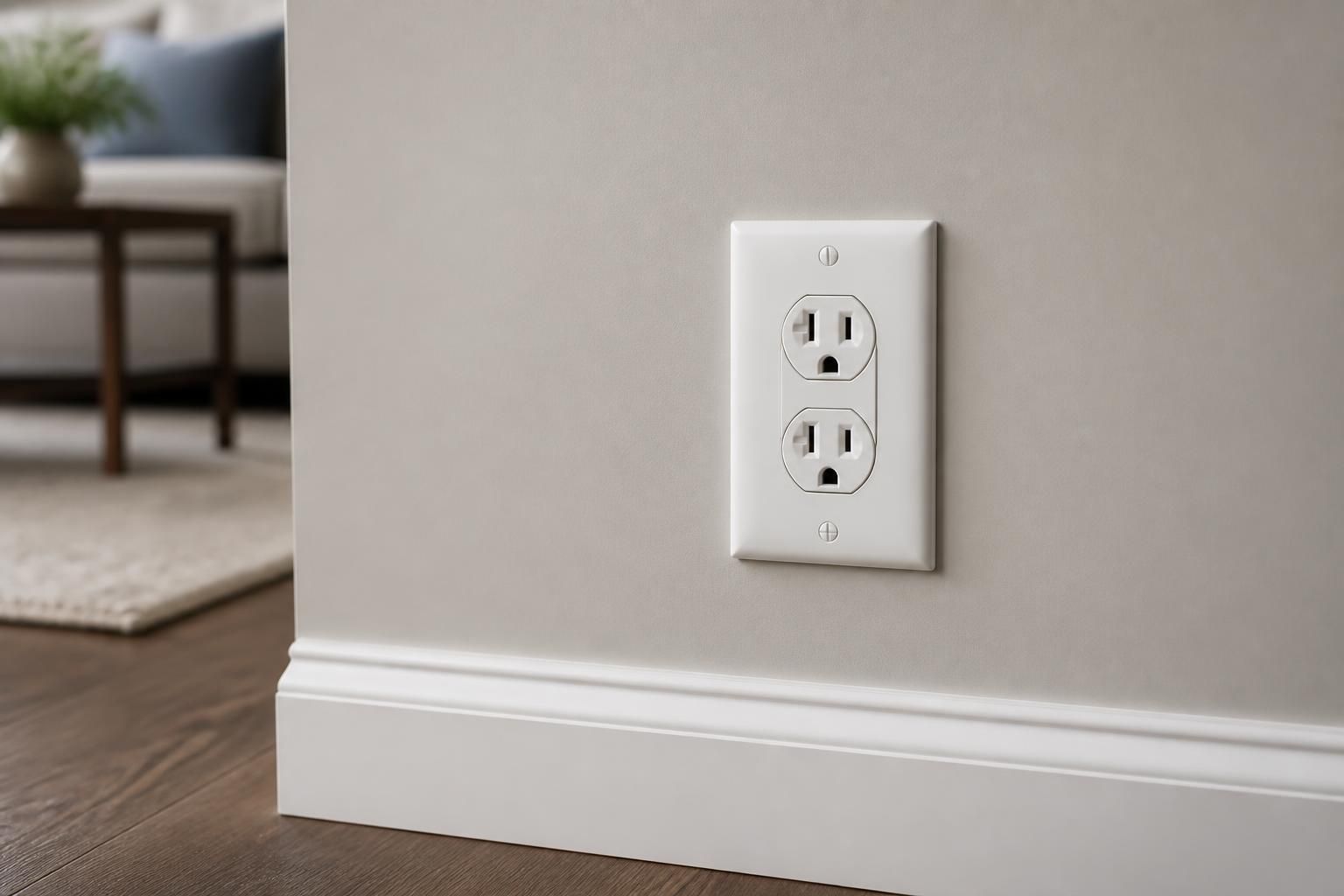 Newly installed outlet on a clean finished interior wall.