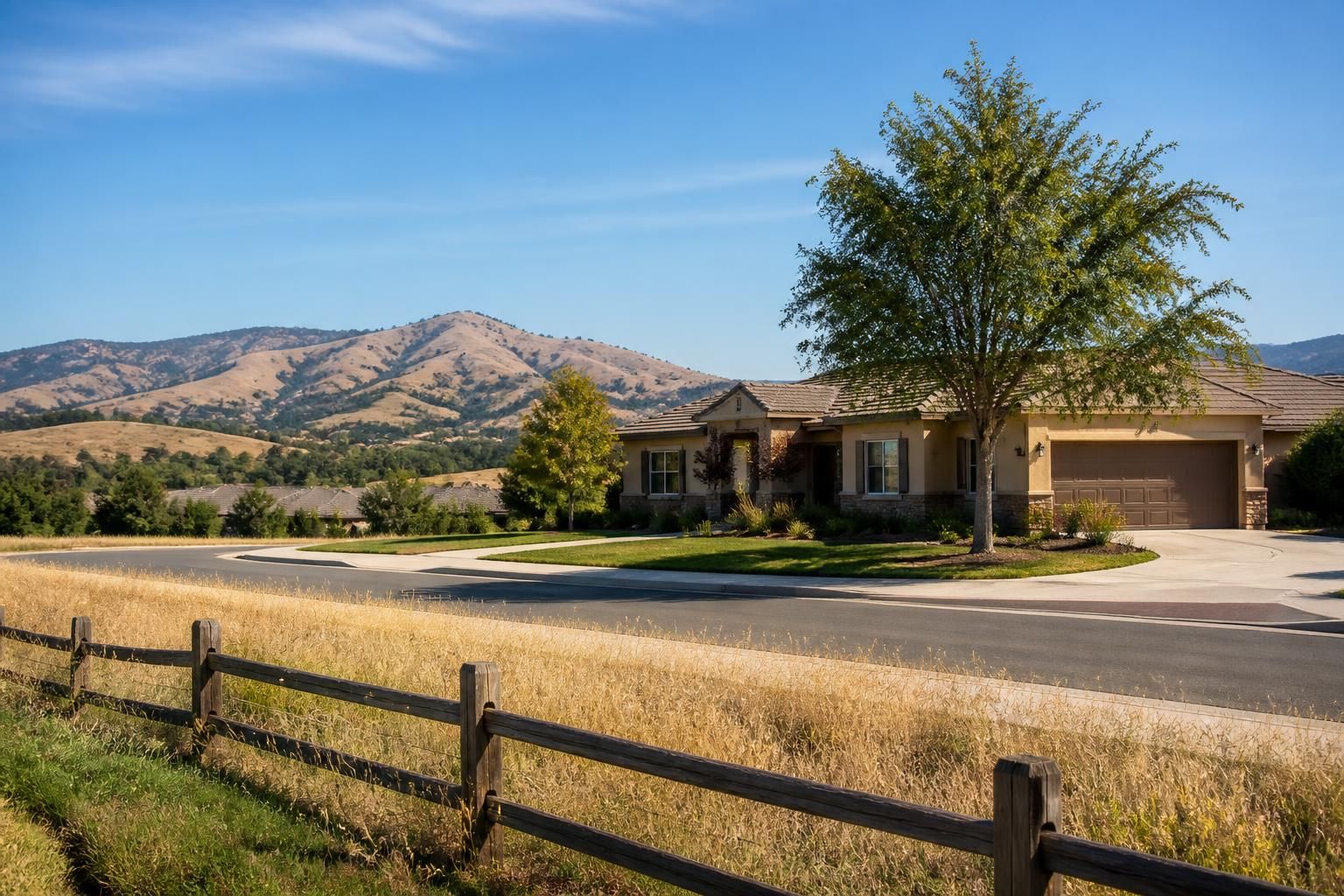 Peaceful Ramona neighborhood with open space and clean homes.