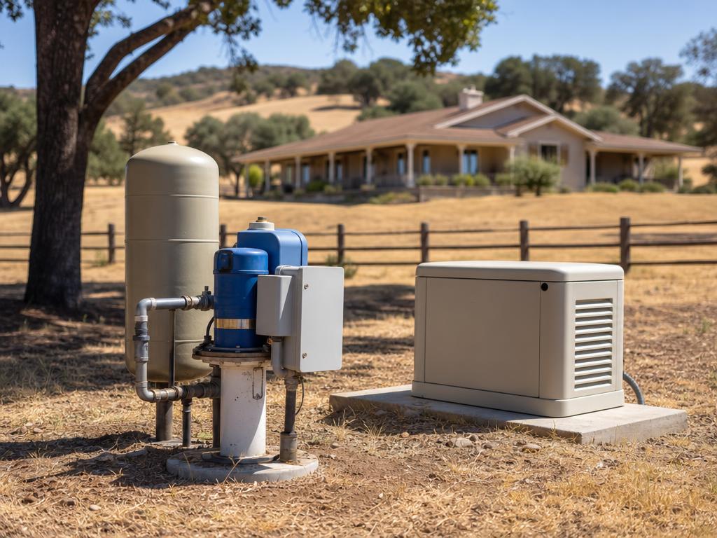 Well head and standby generator on a rural San Diego County property
